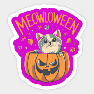 Cat Peeking from a Pumpkin on Halloween Sticker